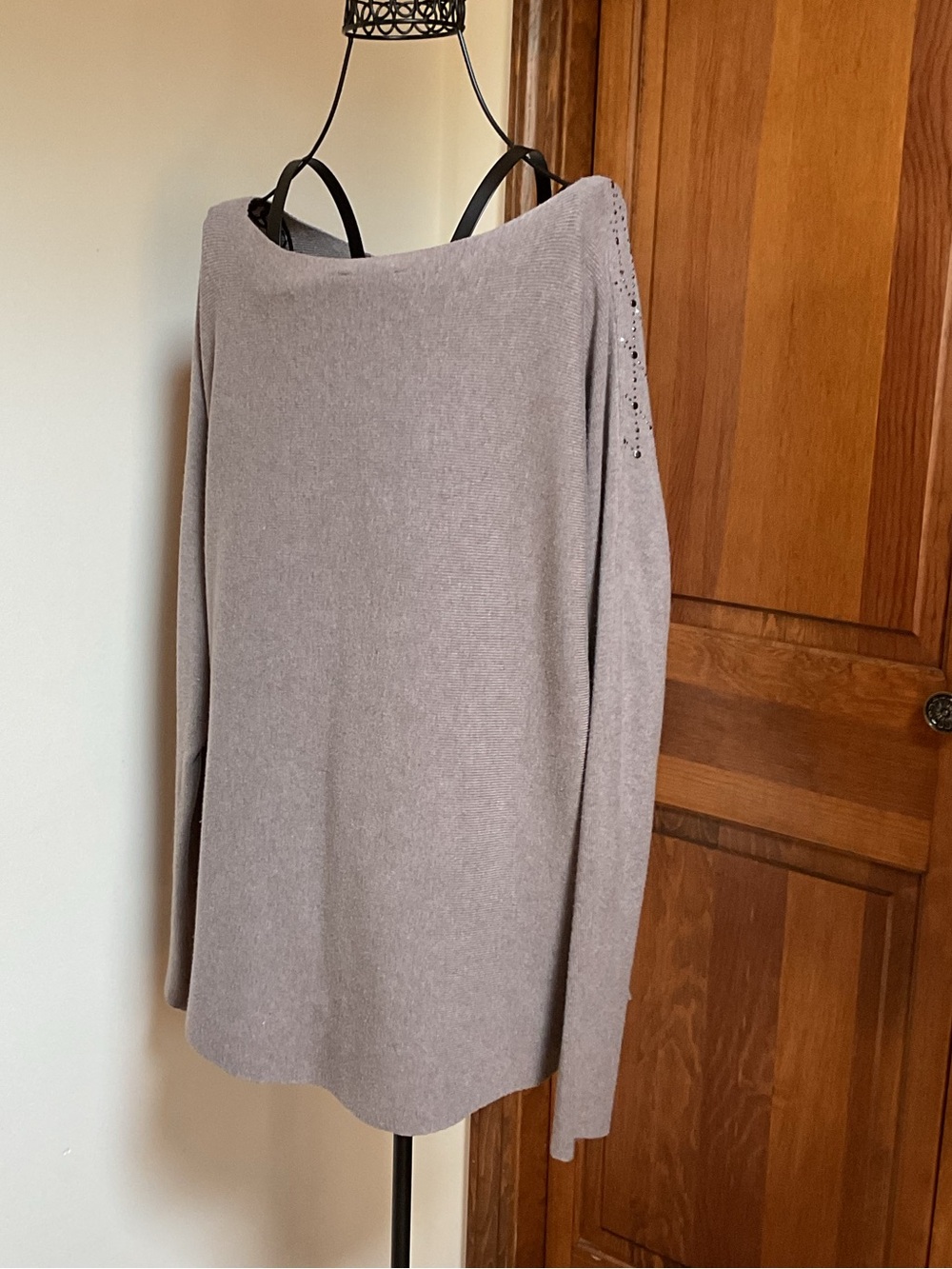 Villa Milano Embellished Taupe Off-the-Shoulder Sweater XL - Picture 4 of 7